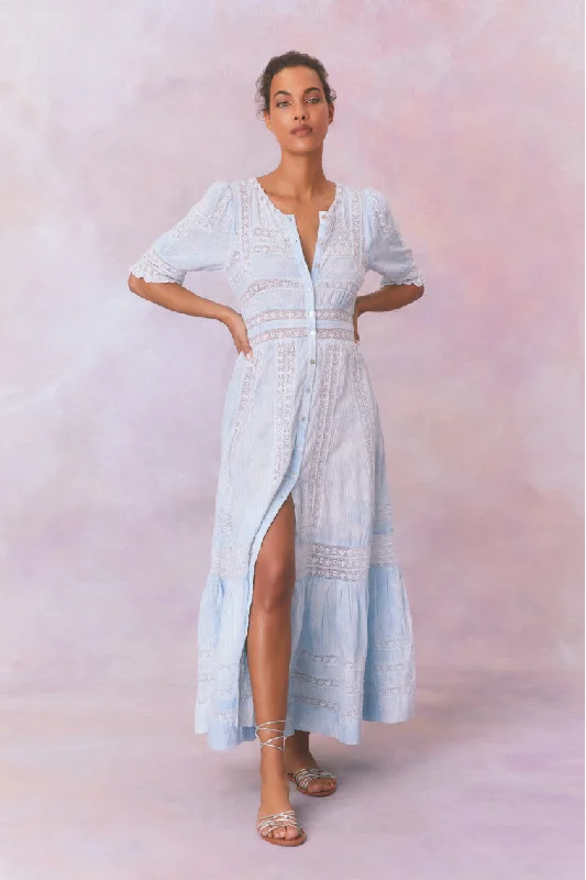 Minka Stripe Hand Dye Lace Maxi Dress Fashionable High-Low Maxi Dress