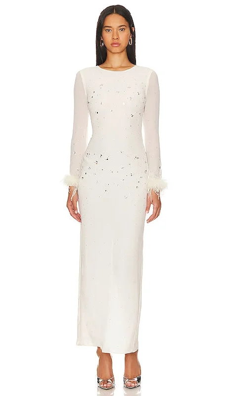 NBD Ginevra Maxi Dress in Ivory Cozy Ruffle Sleeve Maxi Dress