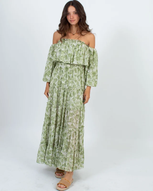 Off the Shoulder Smocked Maxi Dress Comfortable Bohemian Maxi Dress