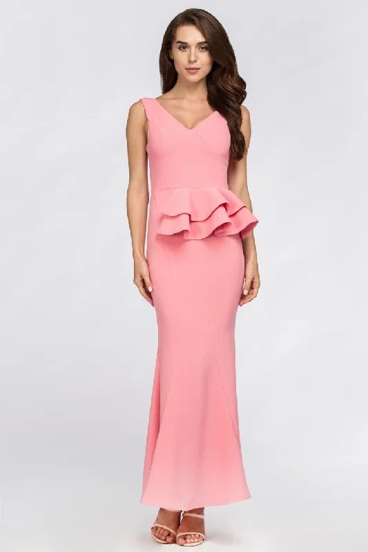 Pink Pearl Peplum Maxi Dress Chic Summer Floral Maxi Dress