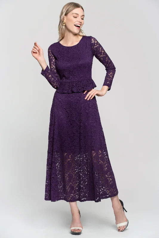 Purple Floral Lace Peplum Maxi Dress Comfortable Ruffle Maxi Dress