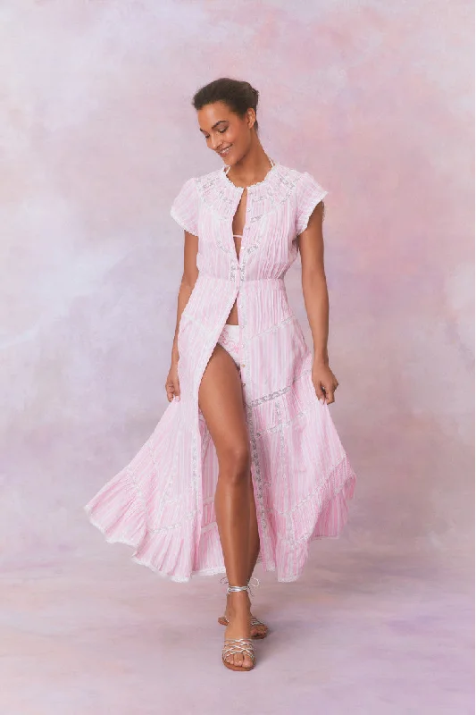 Remi Cotton Stripe Maxi Dress- CAPTIVA PINK Classic Solid Maxi Dress