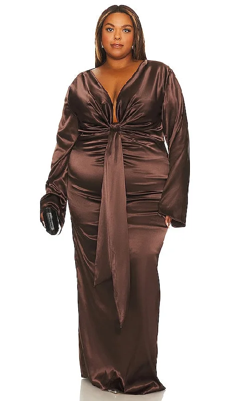 REMI x REVOLVE Cat Maxi Dress in Chocolate Elegant Floral Maxi Dress