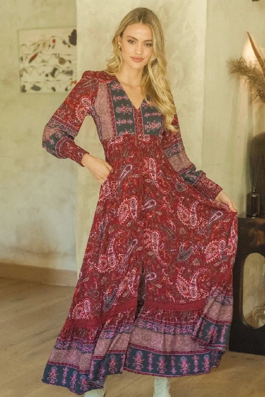 Sadie Print Sabrina Maxi Dress Cozy Ruffle Sleeve Maxi Dress