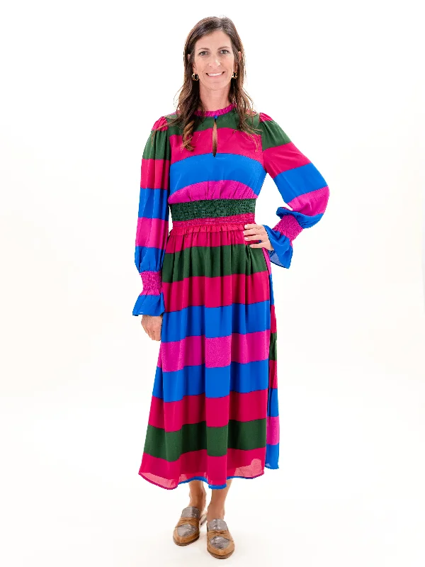 Saige Striped Ria Smocked Maxi Dress by Sugar Lips Comfortable Fitted Maxi Dress
