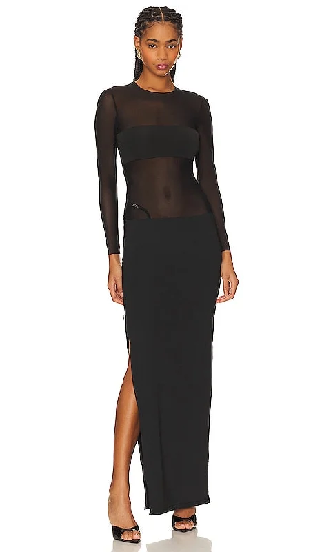 SER.O.YA Silver Maxi Dress in Black Elegant Lace Maxi Dress