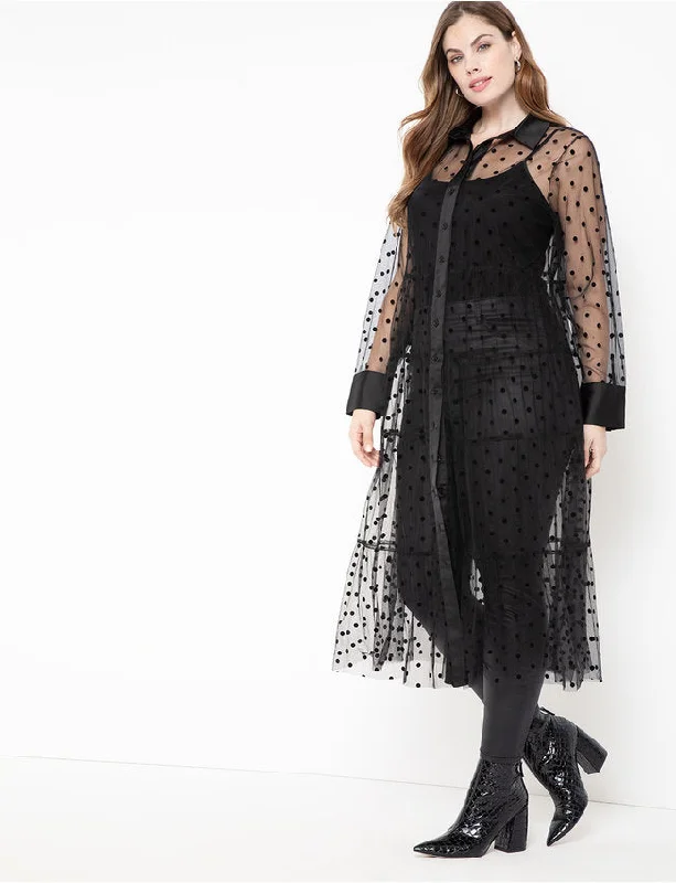 Sheer polkadot maxi dress - US 22/24 Trendy Maxi Dress with Bow