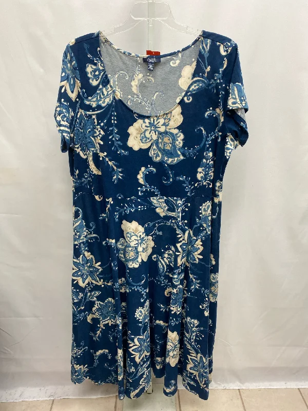Size 3X Chaps Blue/Tan Maxi Dress Stylish V-Neck Maxi Dress