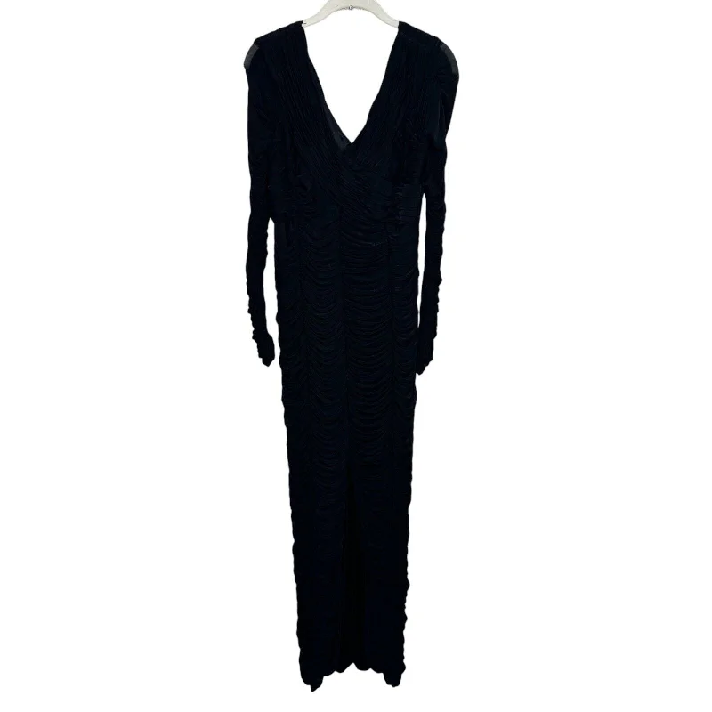 Sue Wong Nocturne Black Long Sleeve Ruched Maxi Dress Gown Size 8 Fashionable Asymmetrical Maxi Dress