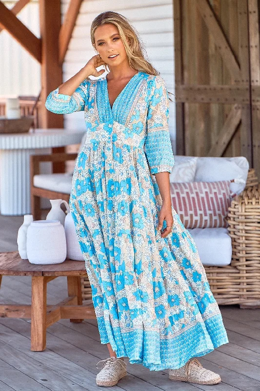 Swan River Daisy Print Berry Maxi Dress Comfortable Bohemian Maxi Dress