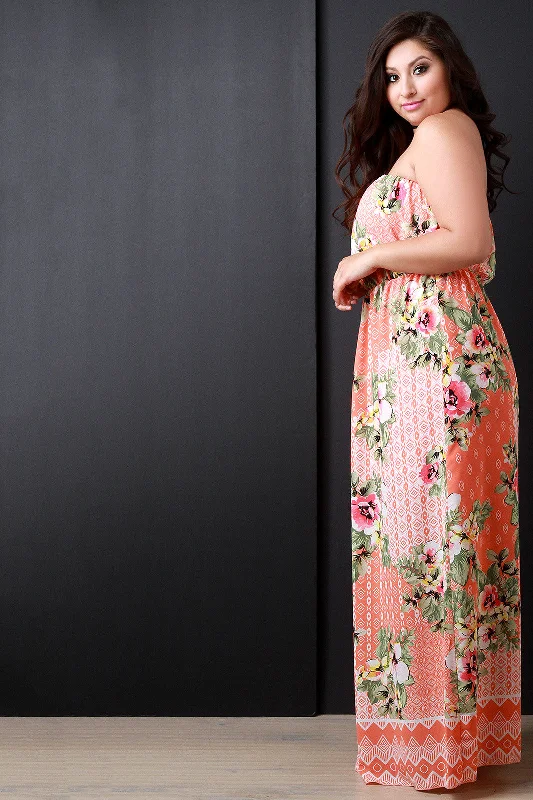 Multipattern Floral Print Empire Waist Maxi Dress Chic Boho Print Maxi Dress