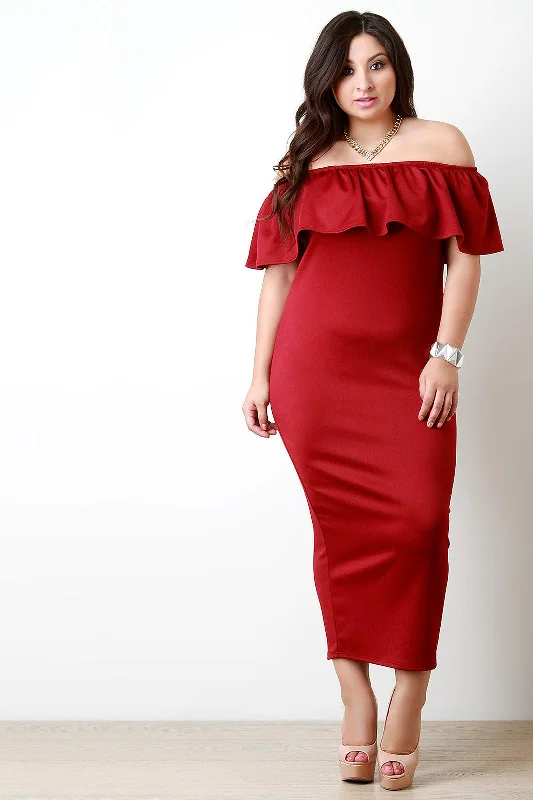 Off The Shoulder Ruffle Maxi Dress Elegant Silk Maxi Dress