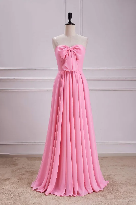 Sweetheart Candy Pink A-Line Chiffon Maxi Dress with Bow Cozy Wrap Maxi Dress