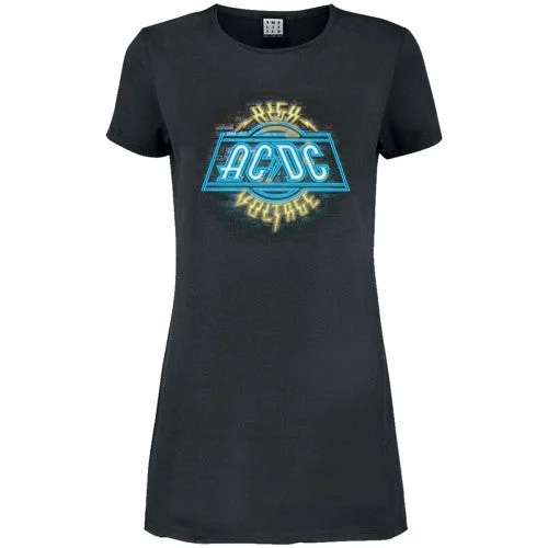 Amplified Womens/Ladies High Voltage Neon AC/DC T-Shirt Dress Zippered Front Buttoned Front Snap Front Amplified Womens/Ladies High Voltage Neon AC/DC T-Shirt Dress Zippered Front Buttoned Front Snap Front