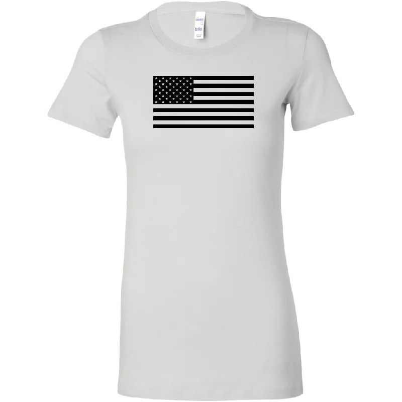 Black USA Flag Women's T-Shirt Notch Collar Peter Pan Collar Cowl Neck