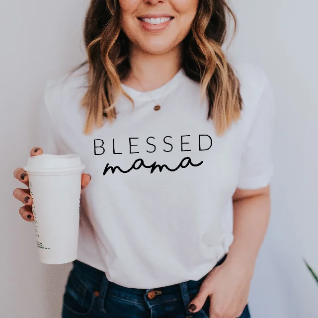 Blessed mama T-shirt - Mother’s Day shirt- gift for new mom- mommy shirts- Christian mom shirts- personalized mom gift - expecting mom gift Boxy Fit Fitted Loose