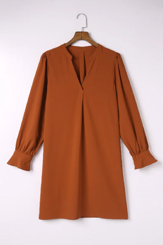 Blue Zone Planet |  Blue Split V Neck Ruffled Sleeves Shirt Dress Mesh Canvas Denim