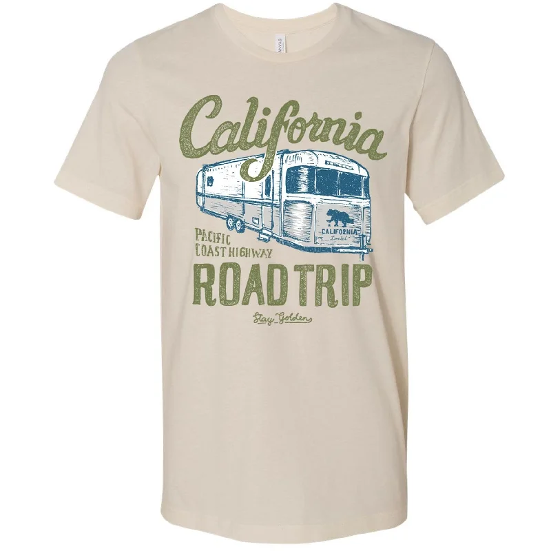California Roadtrip tan tee V-Neck T-Shirt Long Sleeve Cotton