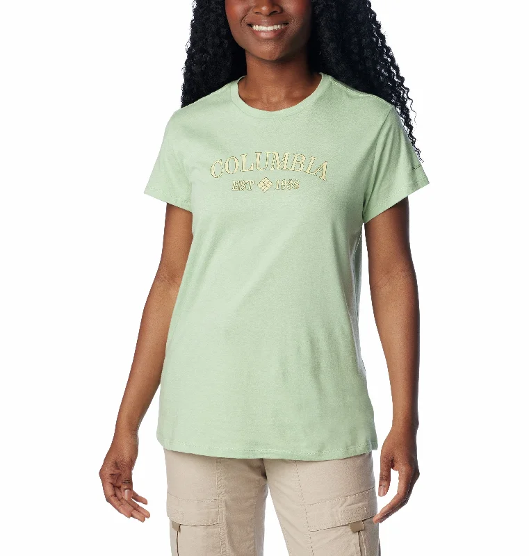 Columbia Trek SS Graphic Tee-SAGE Notch Collar Peter Pan Collar Cowl Neck