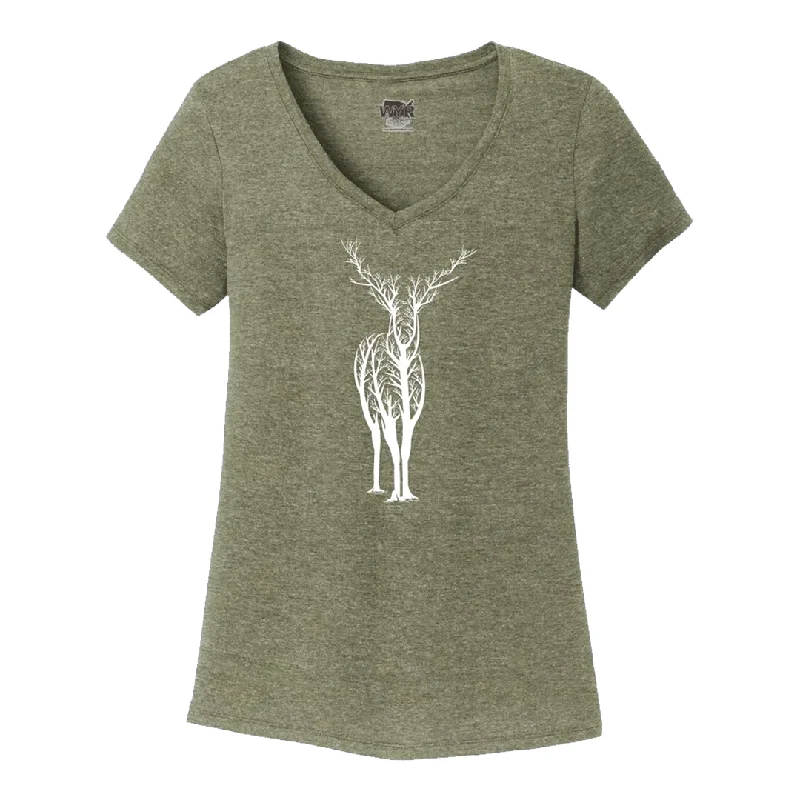 Deer Tree Women's V-Neck Tee Elegant Classic Vintage