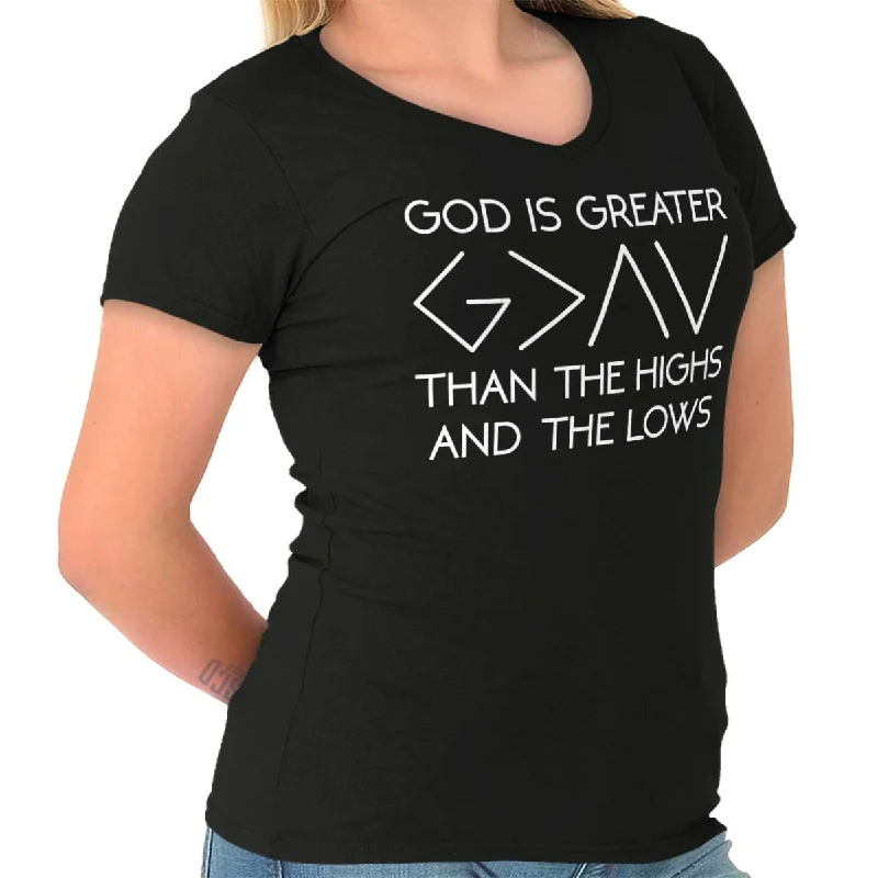 God is Greater Junior Fit V-Neck T-Shirt Elasticated Padded Insulated