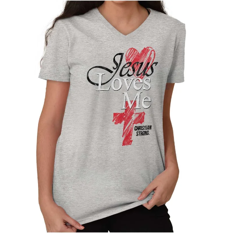 Jesus Loves Me V-Neck T Shirt Striped Floral Plaid