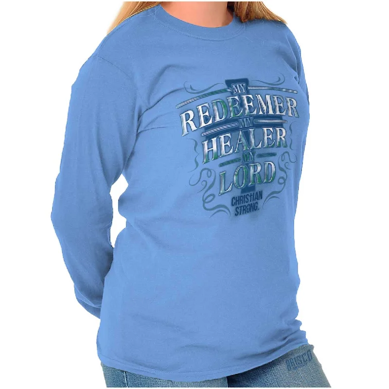 My Redeemer Christian Long Sleeve T-Shirt Solid Color Striped Floral