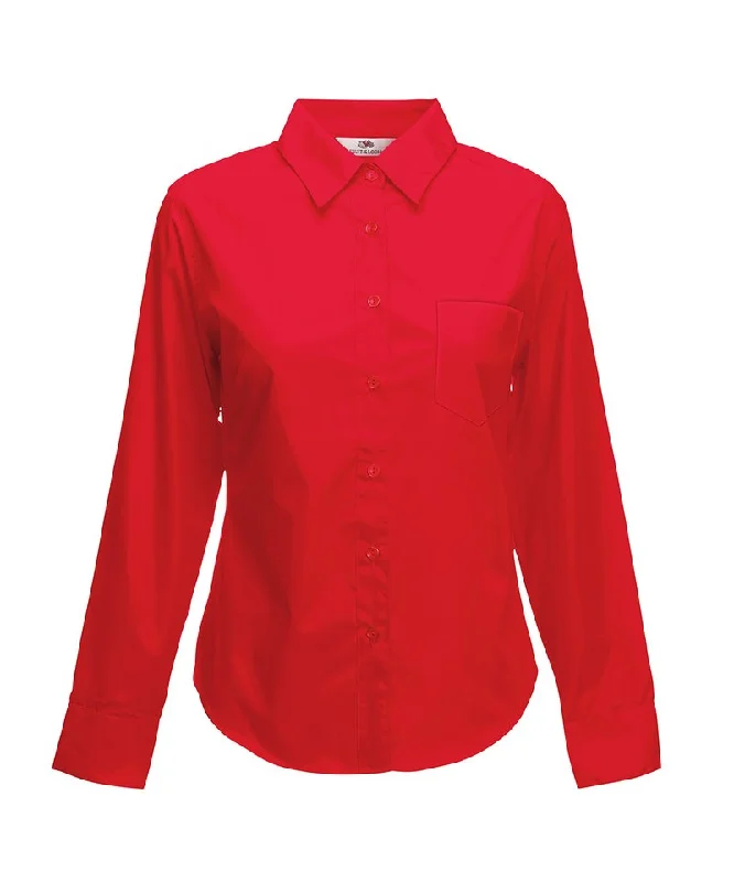 Red - Ladyfit poplin long sleeve shirt Beaded Sequined Faux Fur