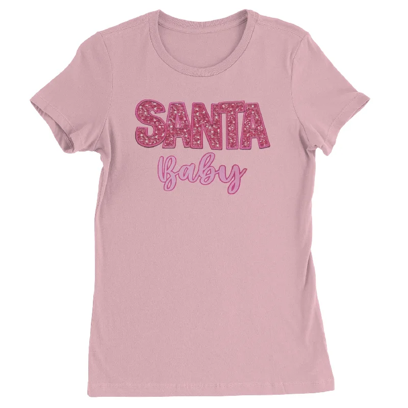 Santa Baby Faux Patch and Sequins  Womens T-shirt Cotton Fabric Linen Fabric Terry Fabric