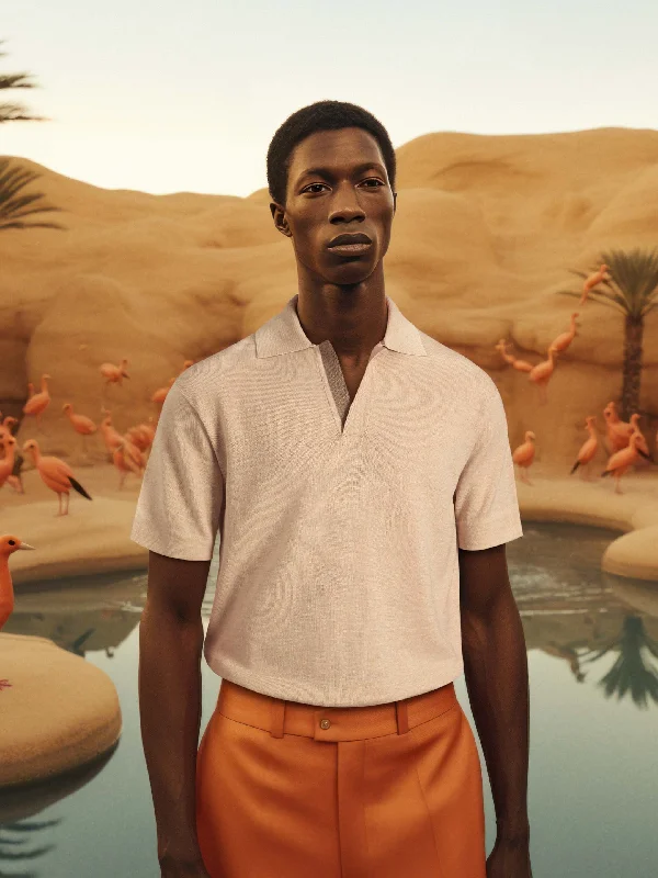 The Knitted Polo Shirt - Almond White Chenille Brocade Lace