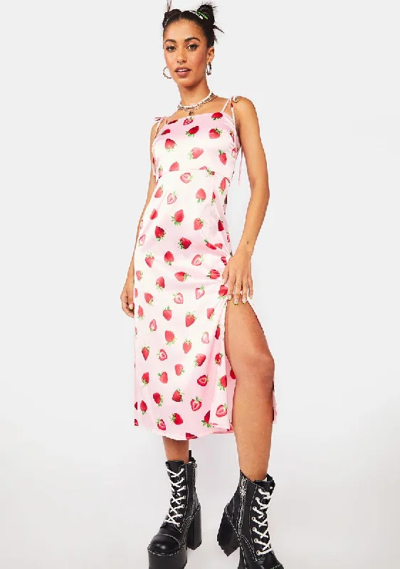 90's Strawberry Satin Dress