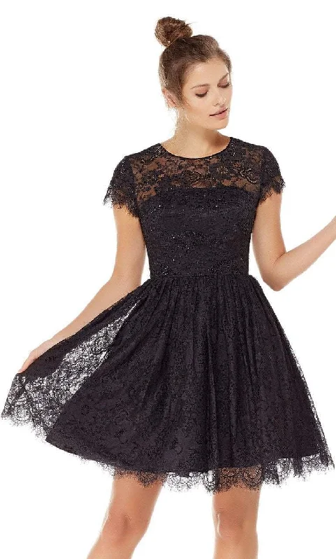 Alyce Paris - Jewel Neck Cap sleeved Fitted A-line Dress 3792SC