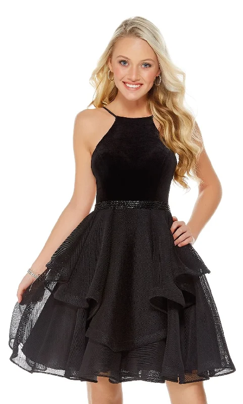 Alyce Paris - 1327SC Velvet Halter Neck Dress
