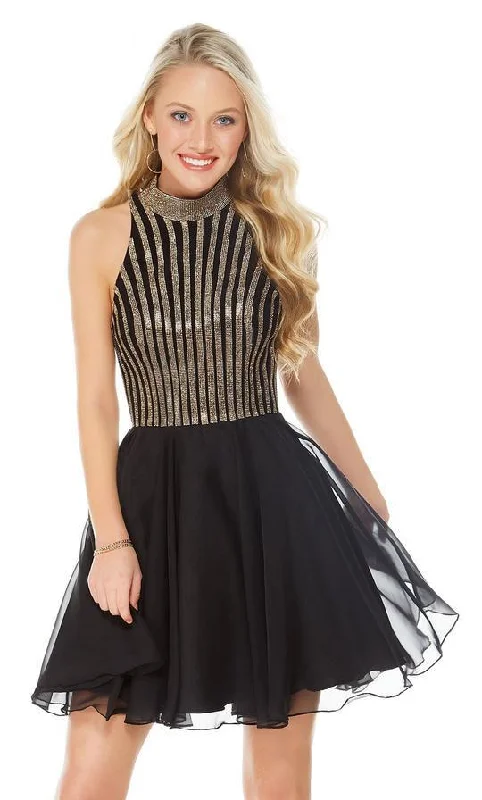 Alyce Paris - 1338SC Metallic Beaded High Halter A-Line Cocktail Dress