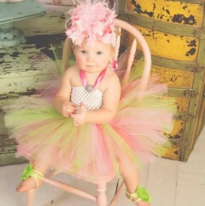 Birthday Photo Tutu Dress Green and Pink