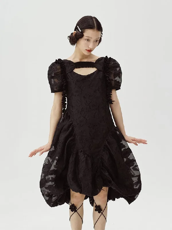 Black Irregular Flower Bud Dress