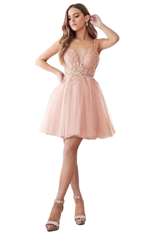 Cinderella Divine - CD0155SC Plunging Sweetheart A-Line Cocktail Dress