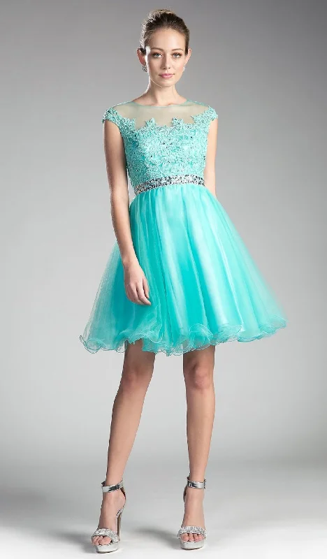 Cinderella Divine - UJ0012SC Adorned Lace Illusion Jewel A-Line Dress