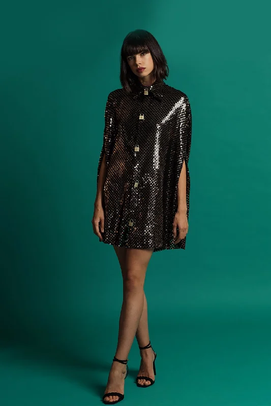 Collared neckline fully sequined cocktail dress