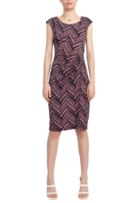 Connected Apparel Scoop Neck Cap Sleeve Ruched Side Multi Print Short ITY Dress