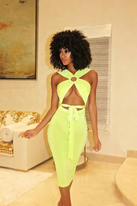 Cut Out Mid Section Dress Neon