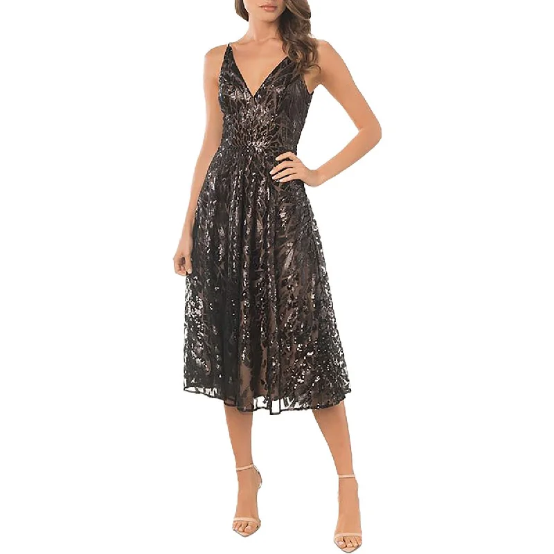 Dress The Population Womens Mesh Sequined Fit & Flare Dress