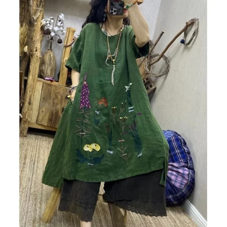 Embroidery Cotton Linen Retro Dress