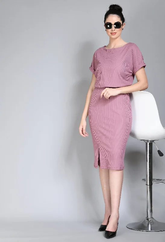 Pink Cotton Blend Enigma Ribbed Blouson Dress