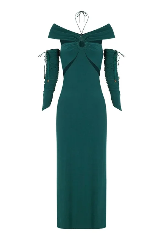 GREEN CUT-OUT LONG DRESS