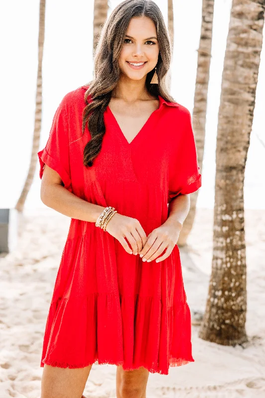 In My Thoughts Red Linen Dress