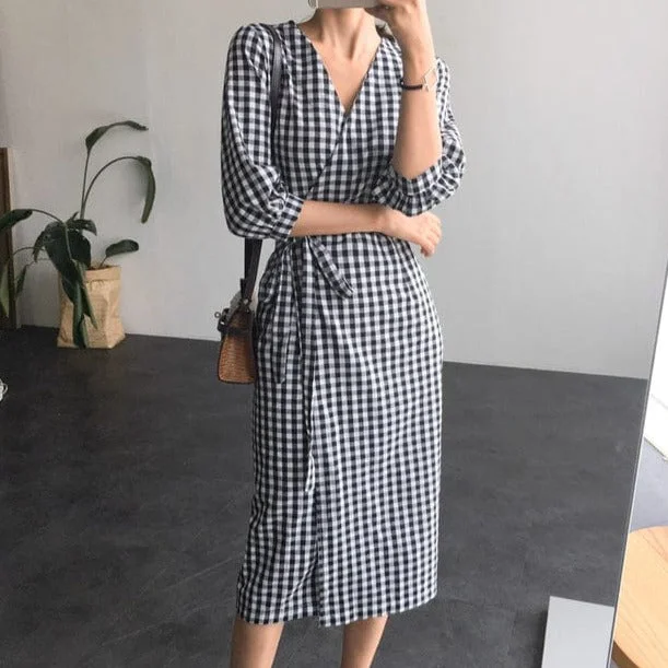 Julie Cotton Linen Plaid Dress
