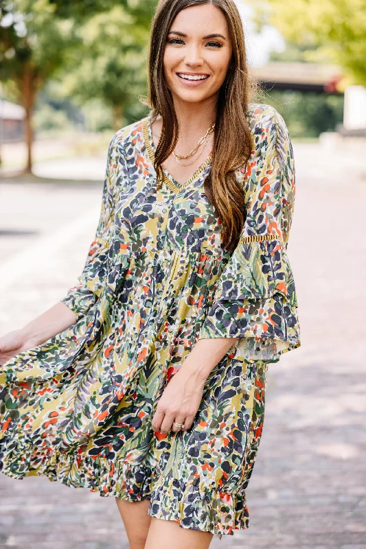 Just You Wait Moss Green Bell Sleeve Dress
