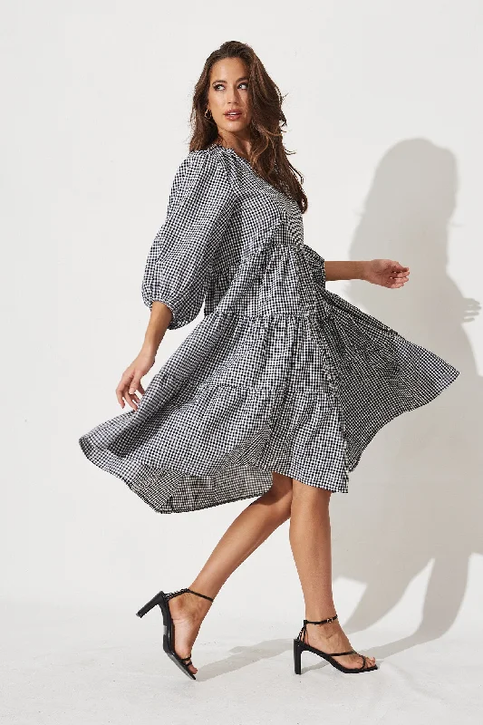 Kehlana Tiered Smock Dress in Black and White Gingham