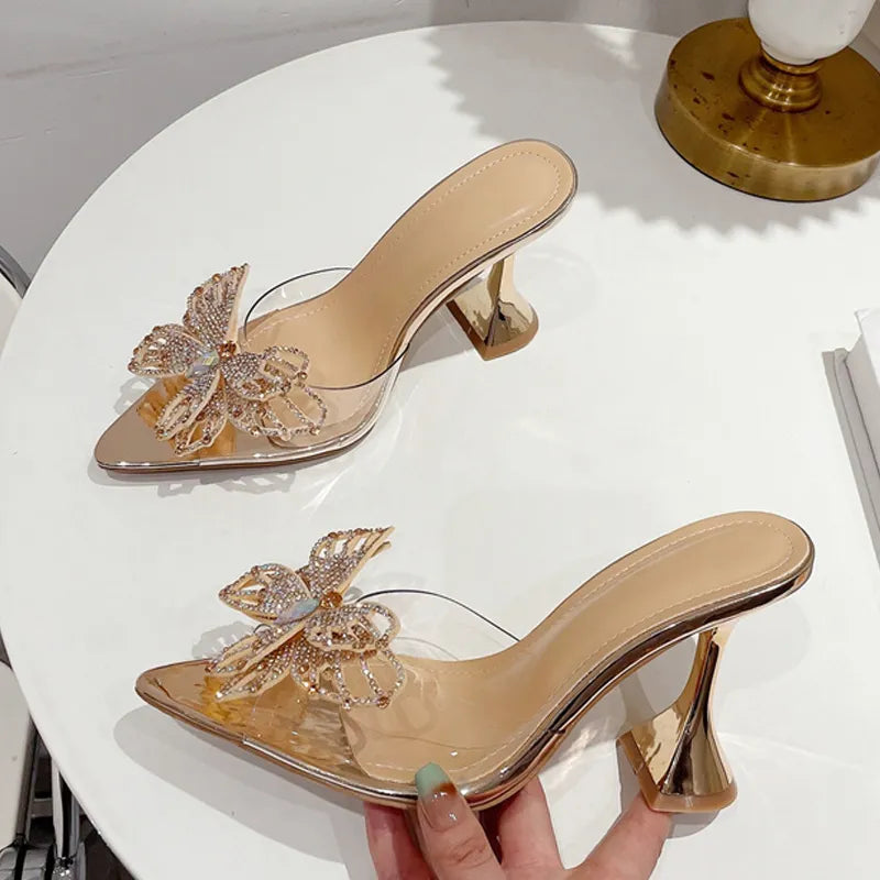 Liyke Crystal Bowknot Pointed Toe Dress